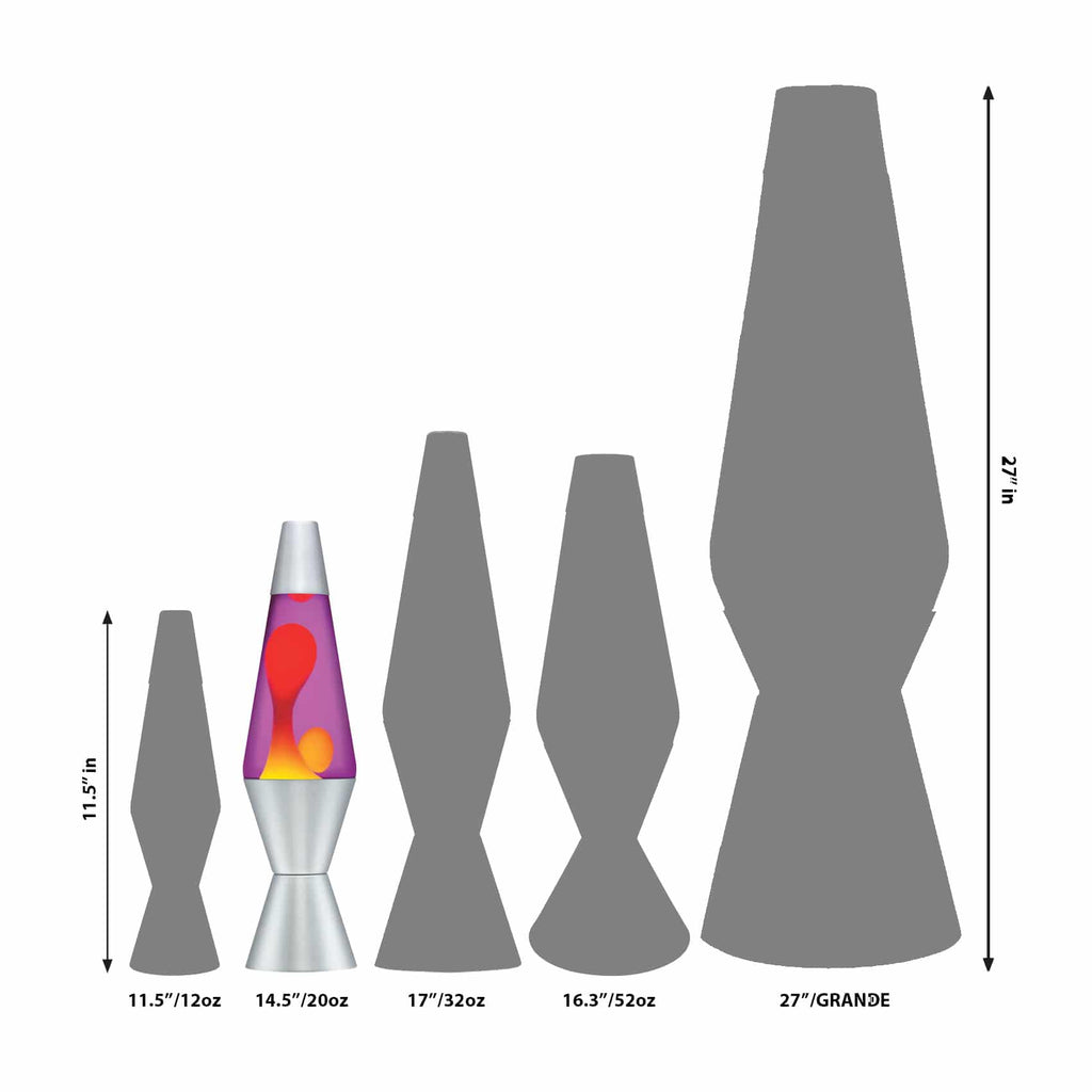 14.5” LAVA® Lamp – Yellow/Purple/Silver Size Comparison